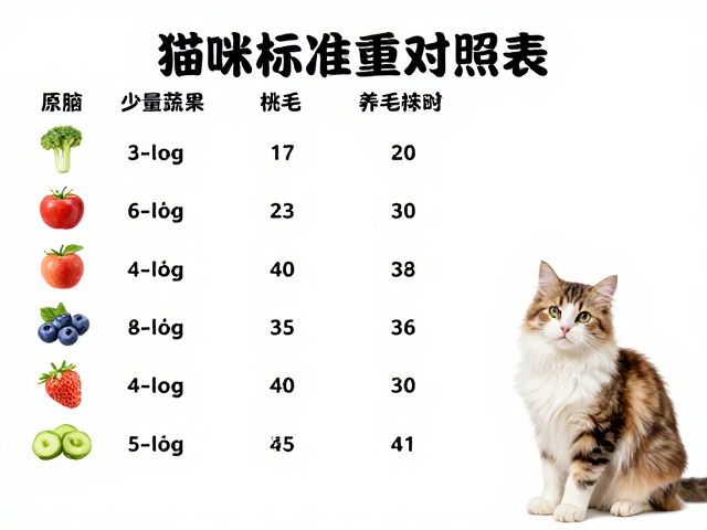 猫咪标准体重对照表,少量蔬果,每日梳毛,打造健康美喵