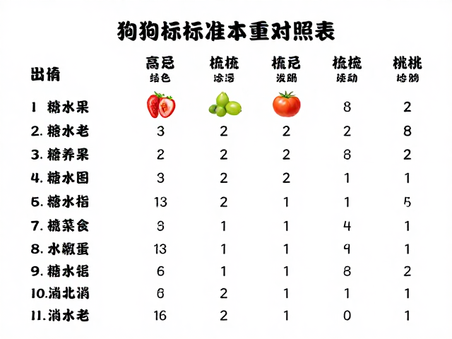 狗狗标准体重对照表,高糖水果禁忌与毛发梳理指南