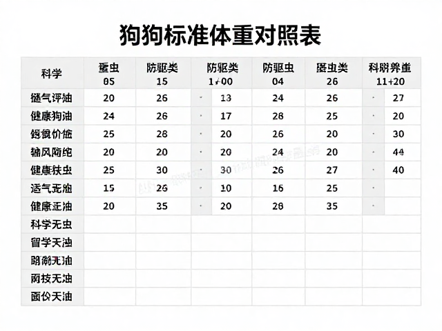 狗狗标准体重对照表,通风良好防驱虫,科学养宠不踩坑