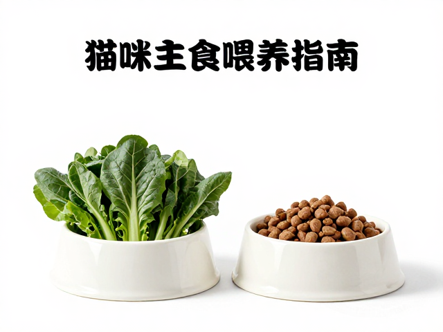 猫咪主食选什么?搭配重型陶瓷食盆与深色绿叶菜,科学喂养指南