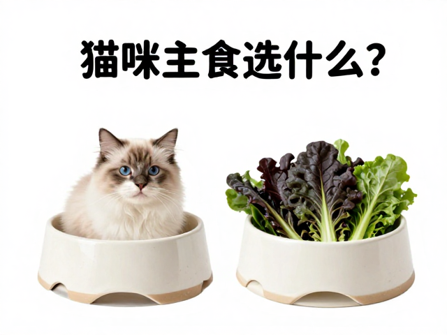 猫咪主食选什么?搭配重型陶瓷食盆与深色绿叶菜,科学喂养指南