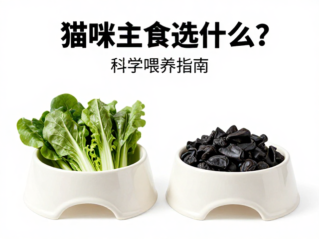 猫咪主食选什么?搭配重型陶瓷食盆与深色绿叶菜,科学喂养指南