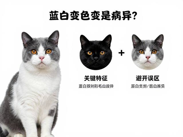 蓝白猫变黑是病吗?3大关键特征识别毛色变异,避开误区
