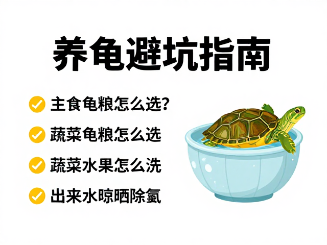 养龟避坑指南,主食龟粮怎么选?蔬菜水果怎么洗?自来水晾晒除氯全攻略
