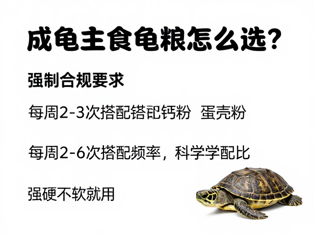 成龟主食龟粮怎么选？每周2-3次搭配钙粉蛋壳粉，壳硬不软甲