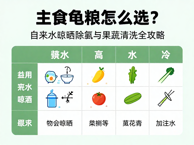 主食龟粮怎么选?自来水晾晒除氯与果蔬清洗全攻略