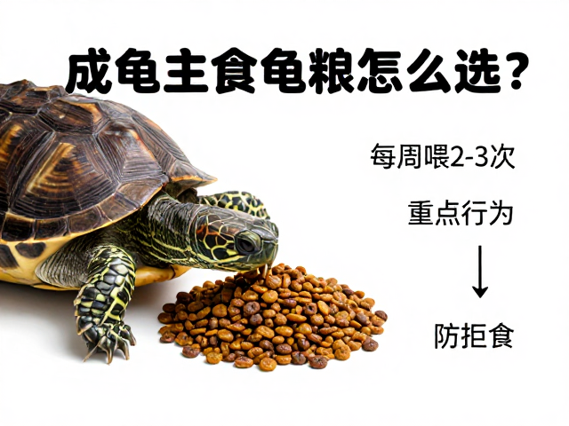 成龟主食龟粮怎么选？每周喂2-3次，重点观察进食行为防拒食