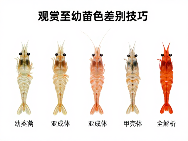 观赏虾幼苗鉴别技巧，幼体至成体色差变化与亚成体甲壳硬度全解析