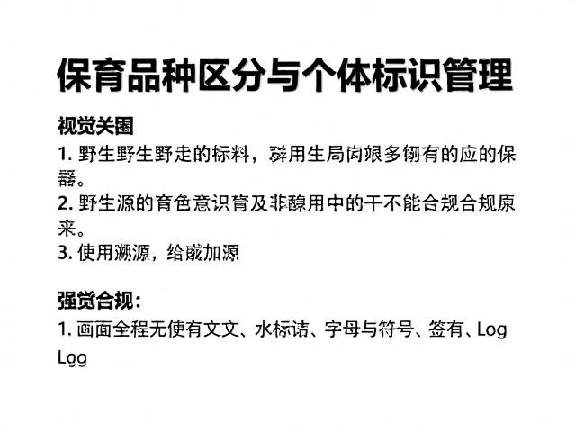 保育品种区分与个体标识管理,严禁使用野生源饲料