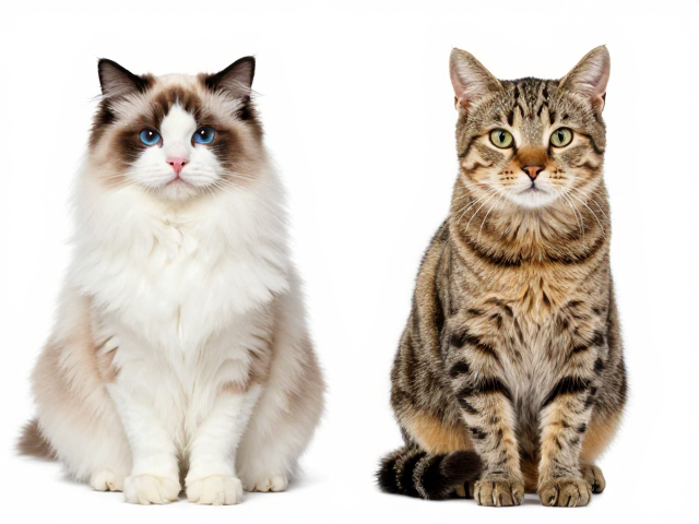 南方海双布偶与狸花猫对比,毛发均匀着色特征解析