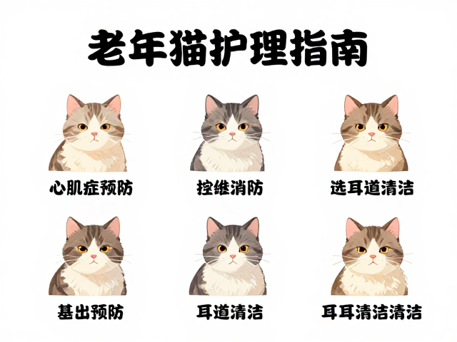老年猫护理指南,心肌病症预防与耳道清洁步骤详解