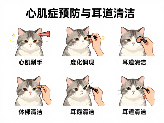 老年猫护理指南,心肌病症预防与耳道清洁步骤详解