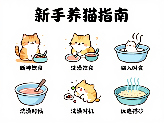 新手养猫指南,断奶期饮食、洗澡时机与猫砂类型选择攻略