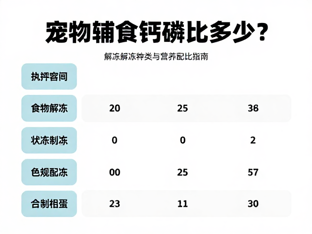 宠物辅食钙磷比多少?冷冻解冻食物种类与营养配比指南