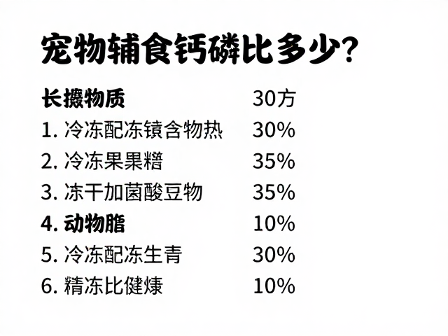 宠物辅食钙磷比多少?冷冻解冻食物种类与营养配比指南