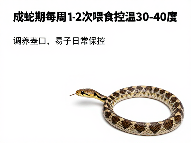 蛇类饲养指南,成蛇期每周1-2次喂食,控温30-40度