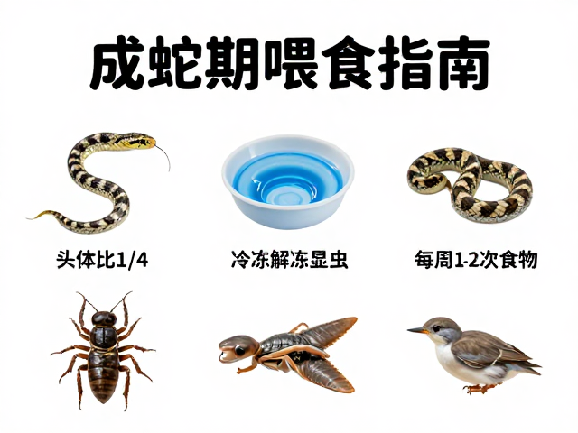 成蛇期喂食指南,头体比1/4,每周1-2次选什么食物?