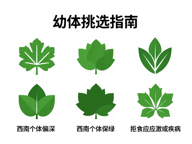幼体挑选指南,西南个体偏深绿,拒食警惕应激或疾病