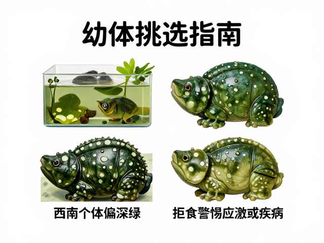 幼体挑选指南,西南个体偏深绿,拒食警惕应激或疾病