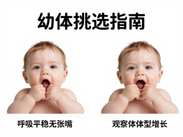 幼体挑选指南,呼吸平稳无张嘴,观察体型增长选健康宝宝