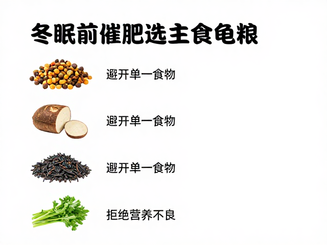 冬眠前催肥选主食龟粮,避开单一食物,拒绝营养不良