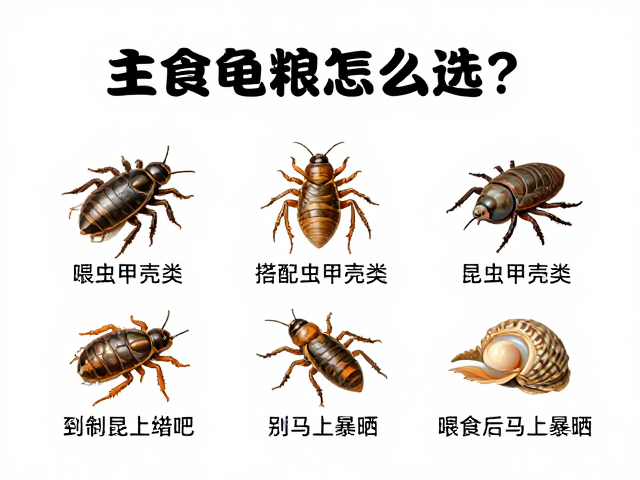 主食龟粮怎么选？搭配昆虫甲壳类，喂食后别马上暴晒