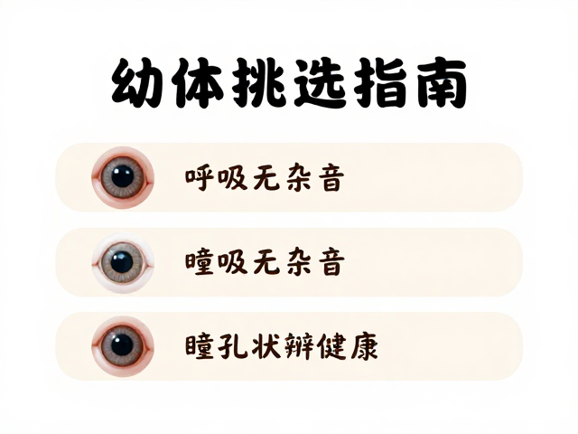 幼体挑选指南,呼吸无杂音、瞳孔形状辨健康