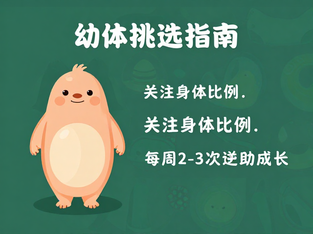 幼体挑选指南，关注身体比例，每周2-3次进食助成长