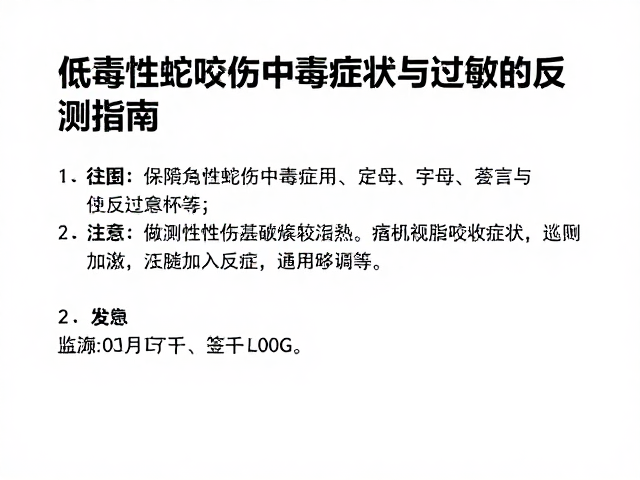 低毒性蛇咬伤中毒症状与过敏反应监测指南