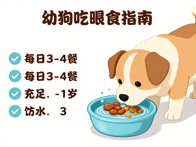 幼犬喂食指南,每日3-4餐,充足饮水,科学喂养攻略