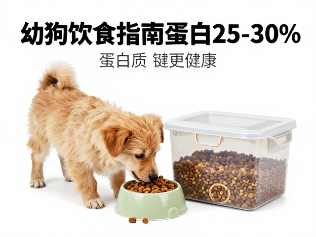 幼犬喂食指南,蛋白质25%-30%搭配密封储粮箱,锁鲜更健康