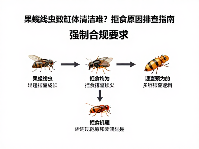 果蝇线虫致缸体清洁难?拒食原因排查指南