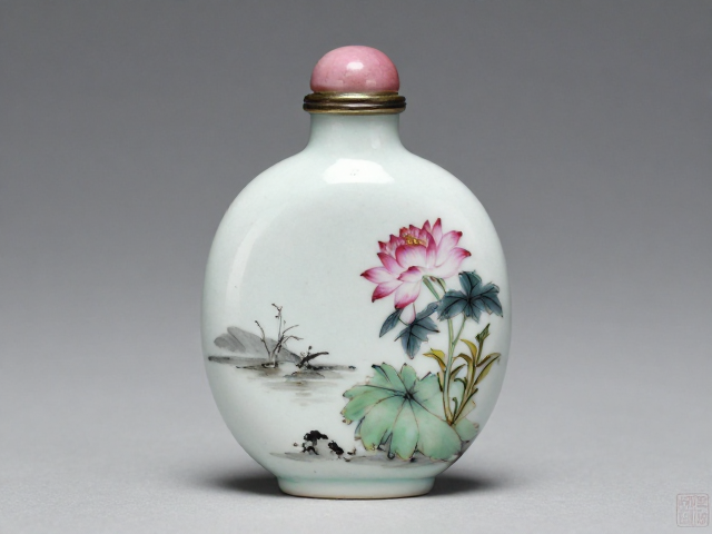 粉青淡雅瓷胎内画鼻烟壶,天然纹理不可复制的收藏臻品