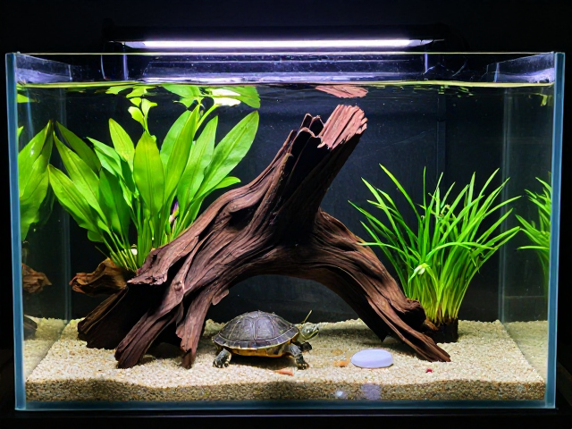 小水盆养龟怎么造景？沉木搭配饲养缸，打造生态水族箱