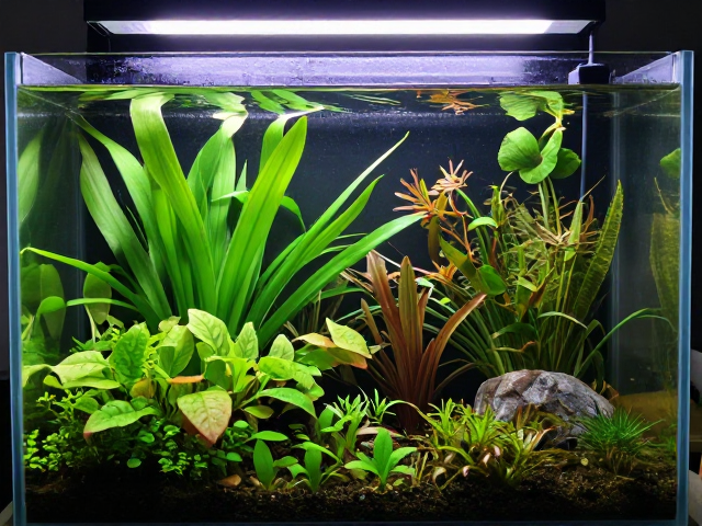 饲养缸搭配浮叶植物,定时器控光让水草更茂盛