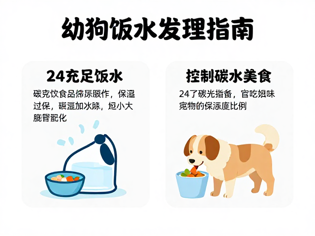 幼犬喂食指南,24小时充足饮水与控制碳水比例的科学搭配