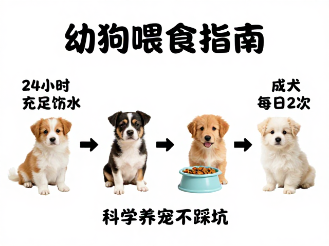 幼犬喂食指南,24小时充足饮水,成犬每日2次,科学养宠不踩坑