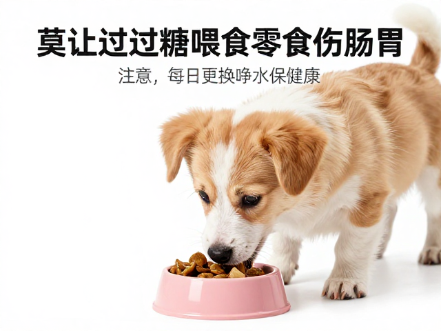 幼犬喂食注意,莫让过度喂食零食伤肠胃,每日更换清水保健康