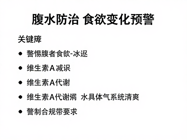 腹水防治中食欲变化预警，警惕维生素A缺乏症