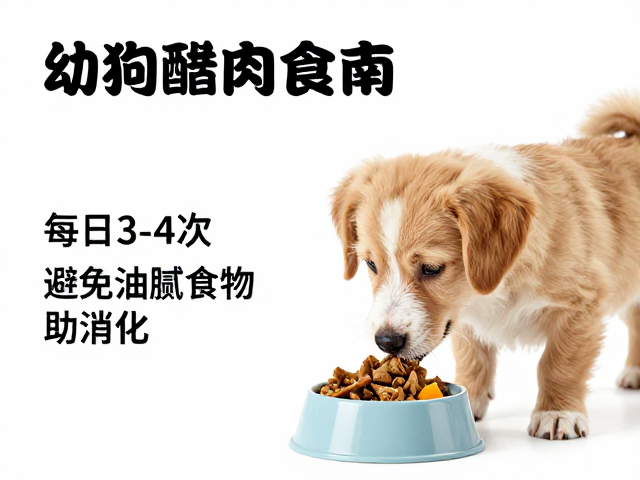 幼犬喂食指南,每日3-4次,避免油腻食物助消化