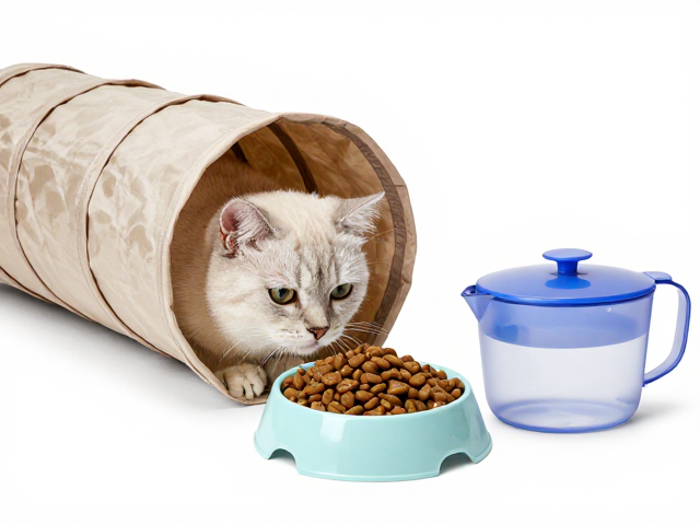 专用猫粮搭配猫隧道与便携水壶食盆，打造科学养宠新体验