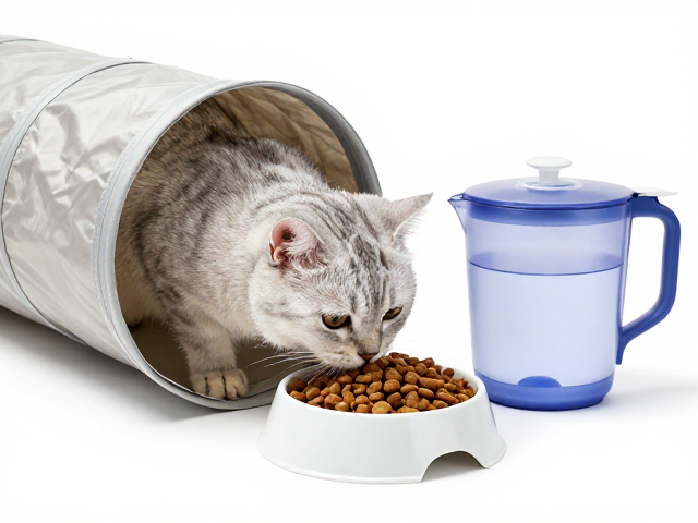专用猫粮搭配猫隧道与便携水壶食盆,打造科学养宠新体验