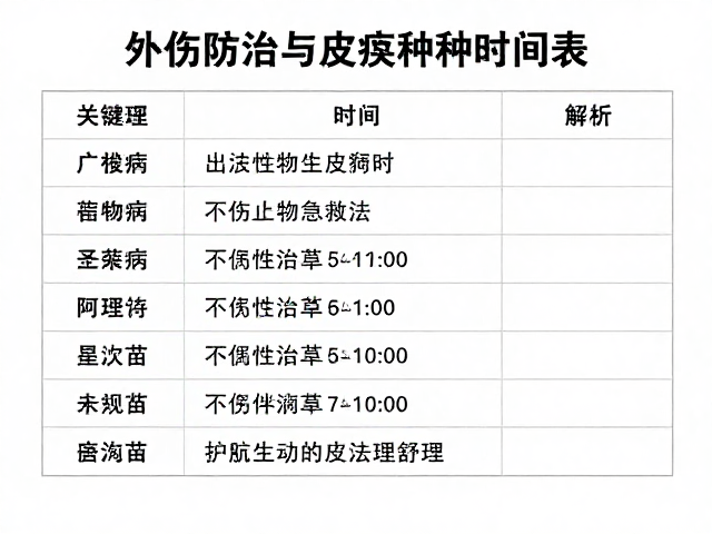 外伤止血急救法、皮肤病防治与疫苗接种时间表全解析