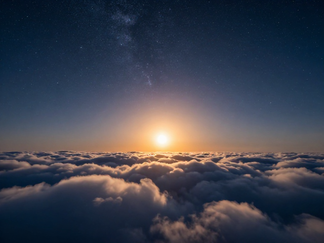 太阳与星夜交织,穿越云层看星空的极致浪漫