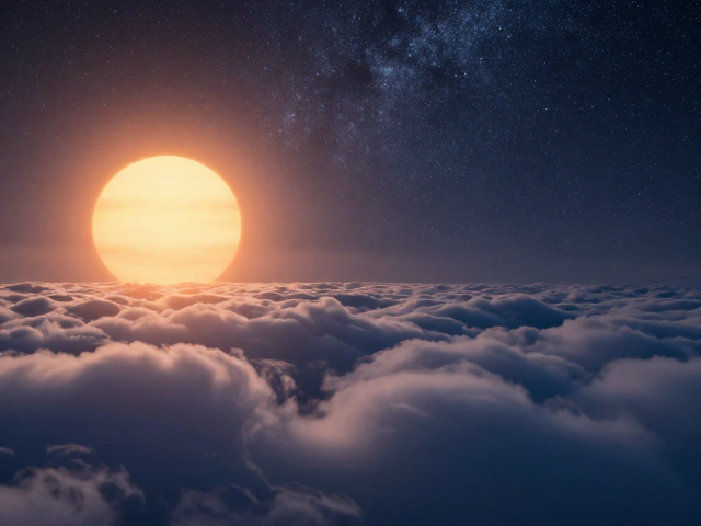 太阳与星夜交织,穿越云层看星空的极致浪漫