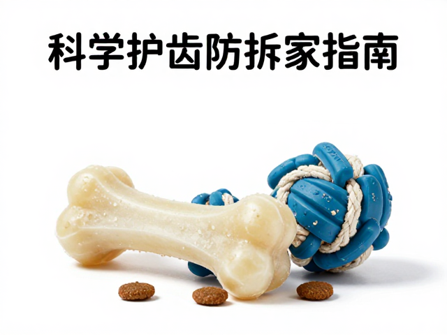 狗粮搭配高钙磨牙骨与绳结橡胶玩具,科学护齿防拆家指南