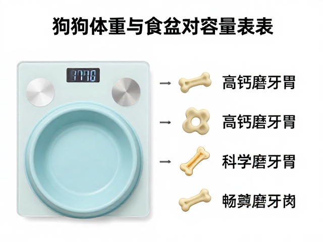 狗狗体重与食盆容量对照表，搭配高钙磨牙骨科学喂养指南