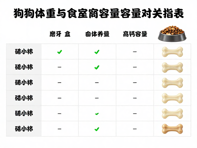 狗狗体重与食盆容量对照表,搭配高钙磨牙骨科学喂养指南