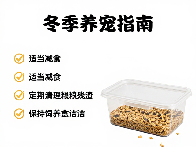 冬季养宠指南，适当减食，定期清理饲料残渣，保持饲养盒洁净