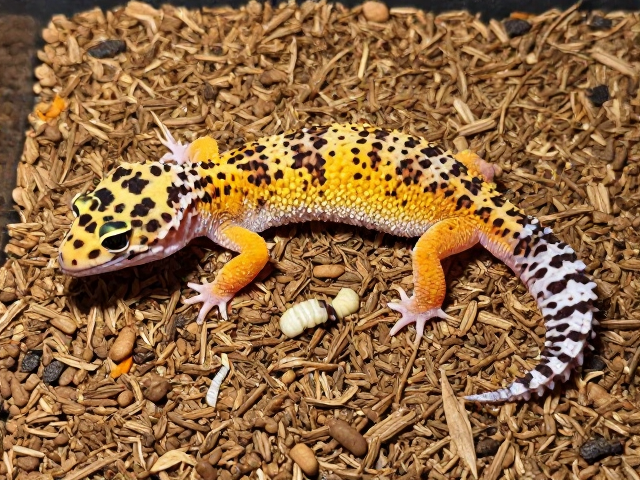 豹纹守宫蜕皮周期，垫材5-10cm，避高温，助其顺利蜕皮不卡皮